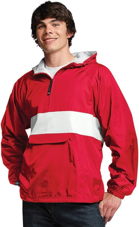 Red and white windbreaker