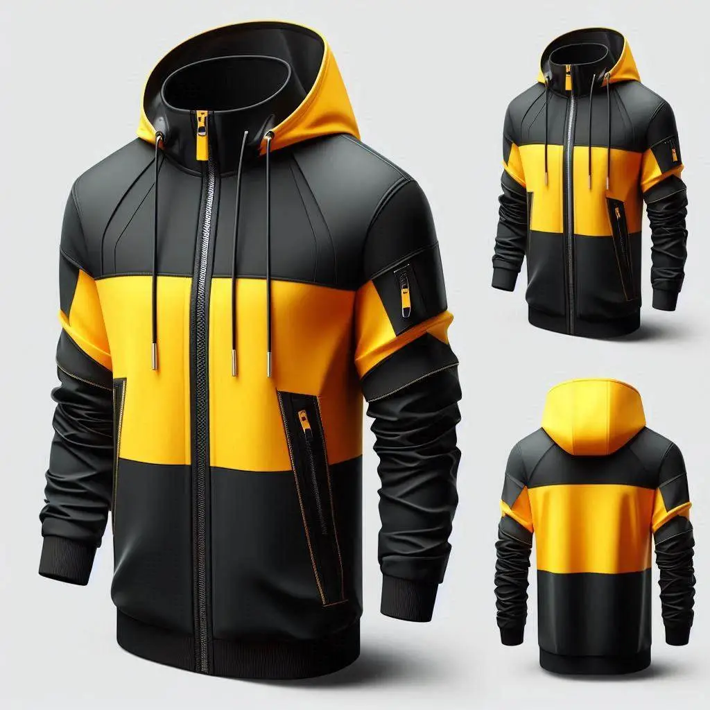 black and yellow windbreaker