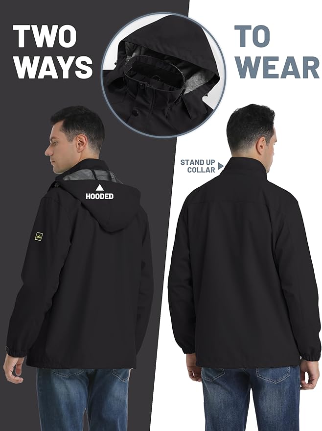 Rain jacket with detachable hood